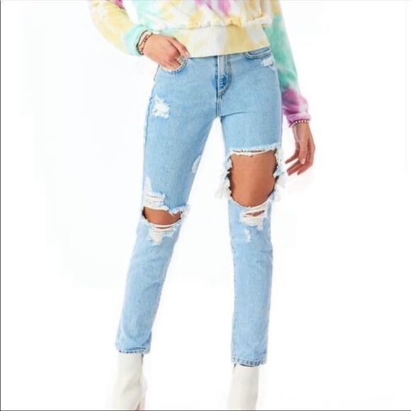 LF Carmar Blue Ripped Alexander Hannah Baggy Trendy Distressed Boyfriend Jeans - Picture 2 of 11